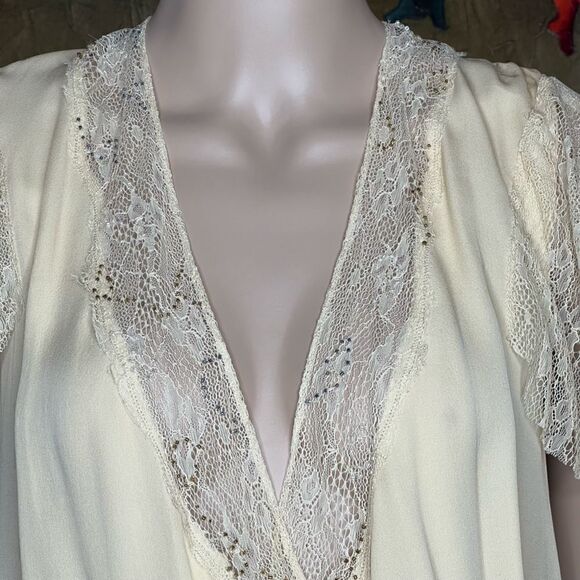 Foley + Corinna silk blouse top wrap lace beads - Picture 4 of 15